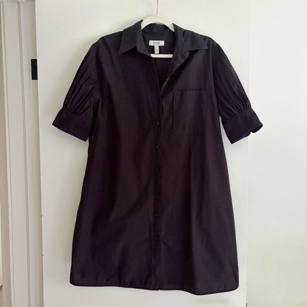 COS Oversized Shirt Dress Cotton Poplin Dark Navy Blue Black Size 2 - Picture 3 of 6